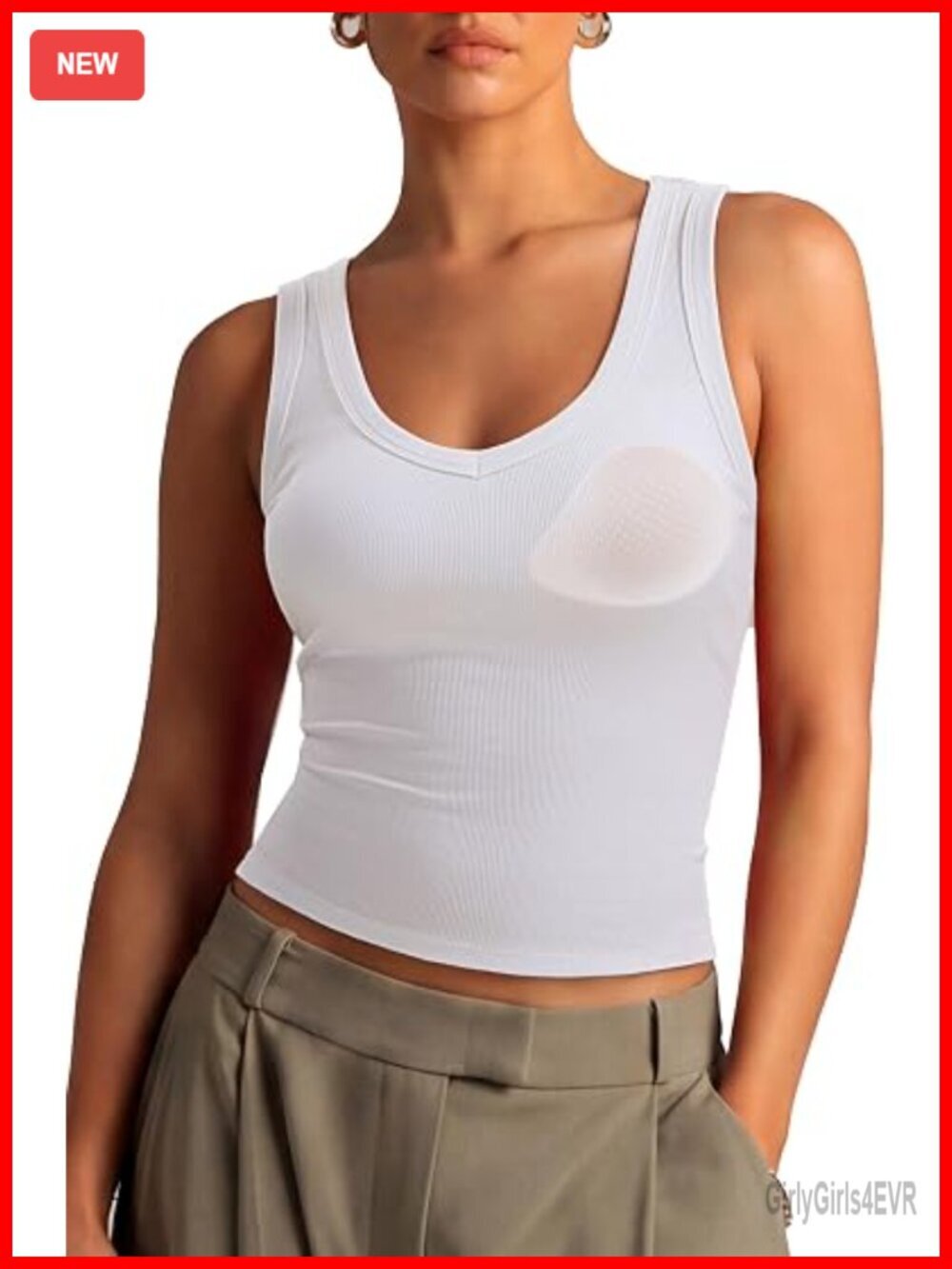 Cotton Ribbed Loose Fit V-Neck Tank Top with Padded Straps